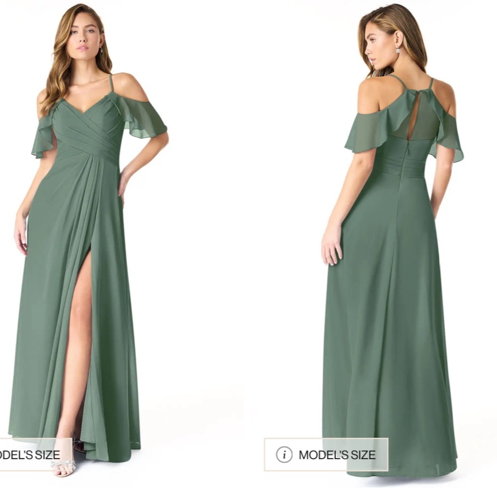 Azazie Sage Green Cold-Shoulder Chiffon Prom Dress